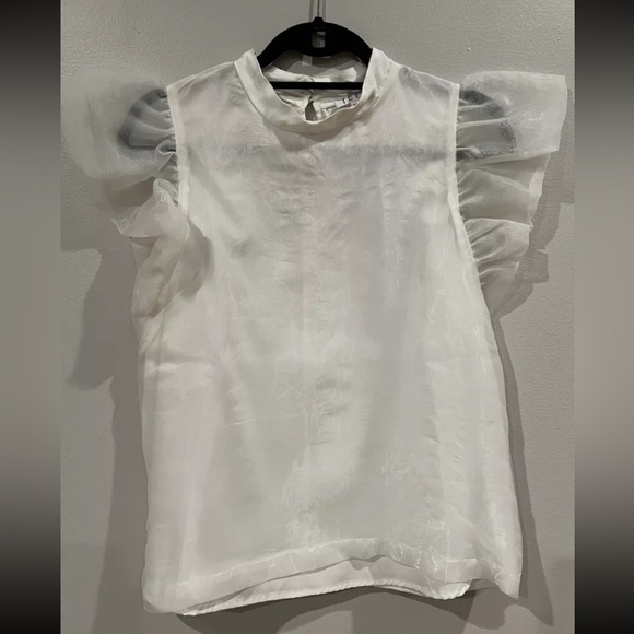 TCEC Tops - TCEC White Sheer Ruffle Sleeve Built-In Slip Tank Blouse Womens Size Medium